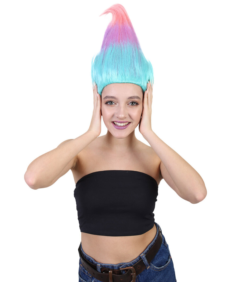 Pink Purple Green Gradients Straight Wig for Cosplay Troll Multi-Color ,HW-281A