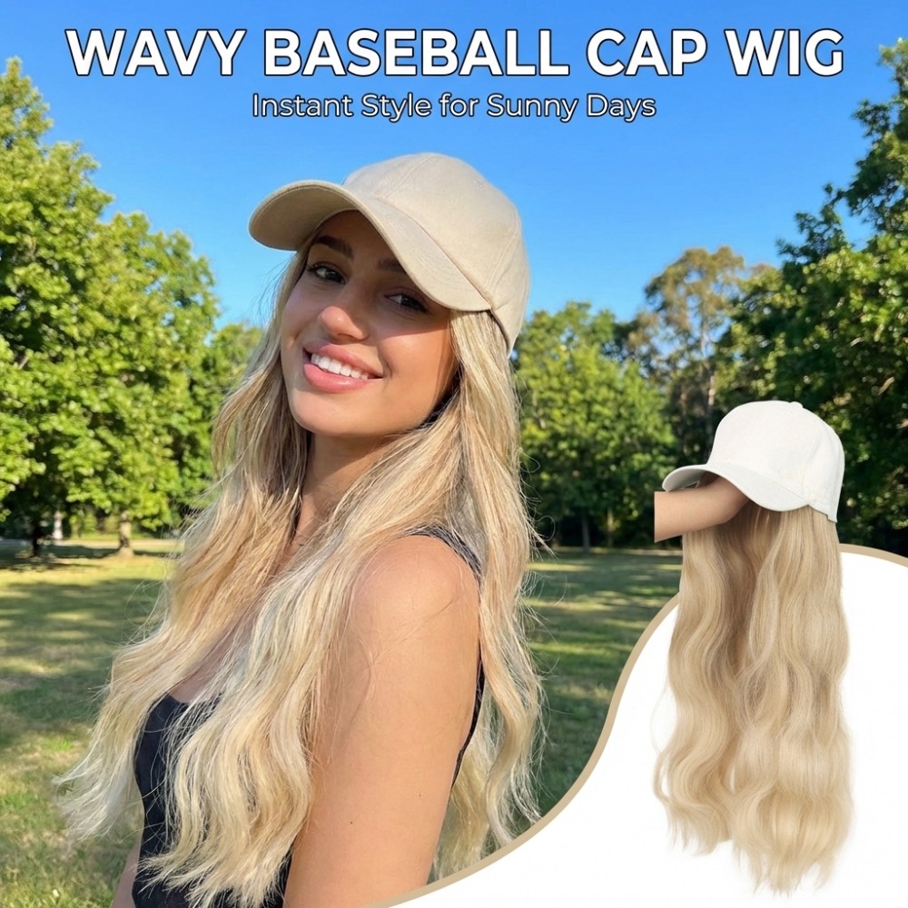 Synthetic Hair Water Wave Wig Fashionable One Piece Long Length Baseball Hat