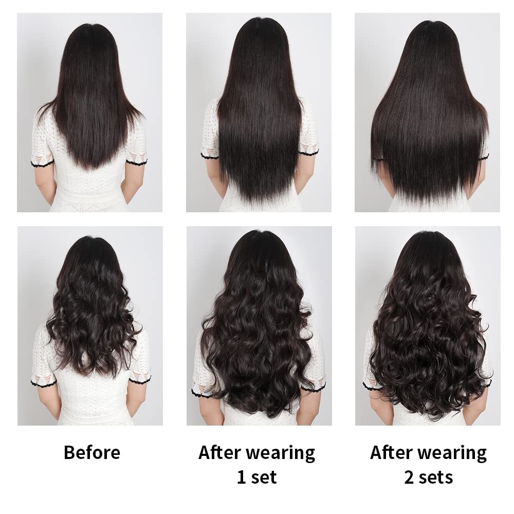 Dark Brown Hair Extensions 18″ Wavy 2 Sets Clip In Hair Extension Women Hallo…