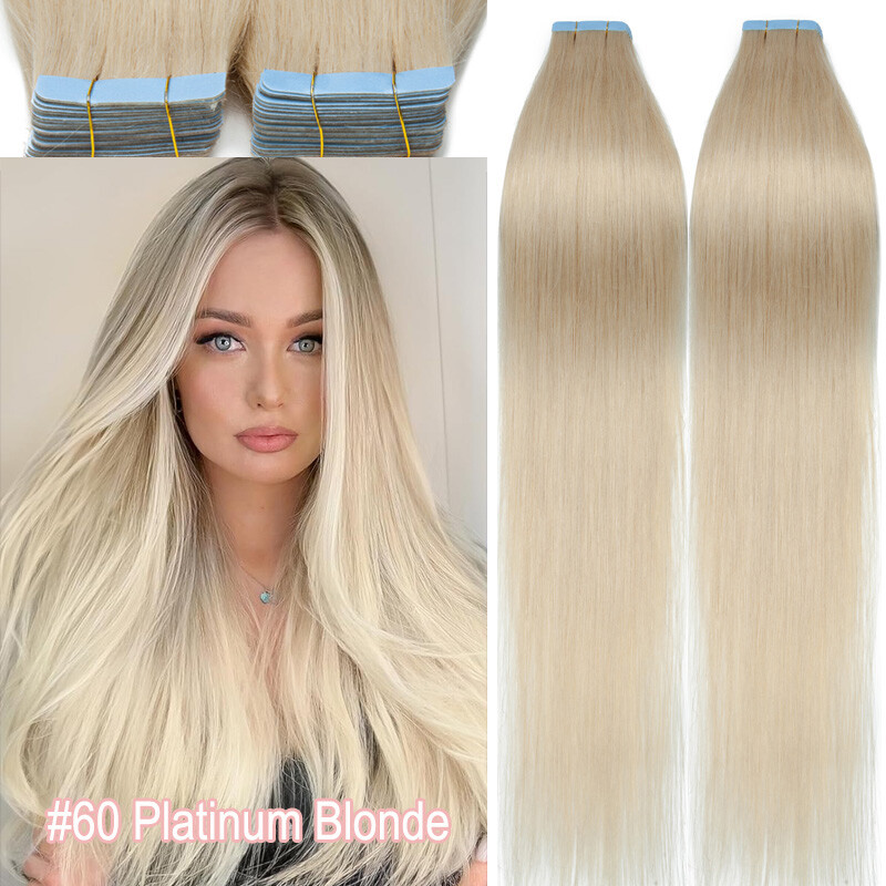 150g Thick Tape In Real Human Hair Extensions Skin Weft Body Wave Curl Highlight