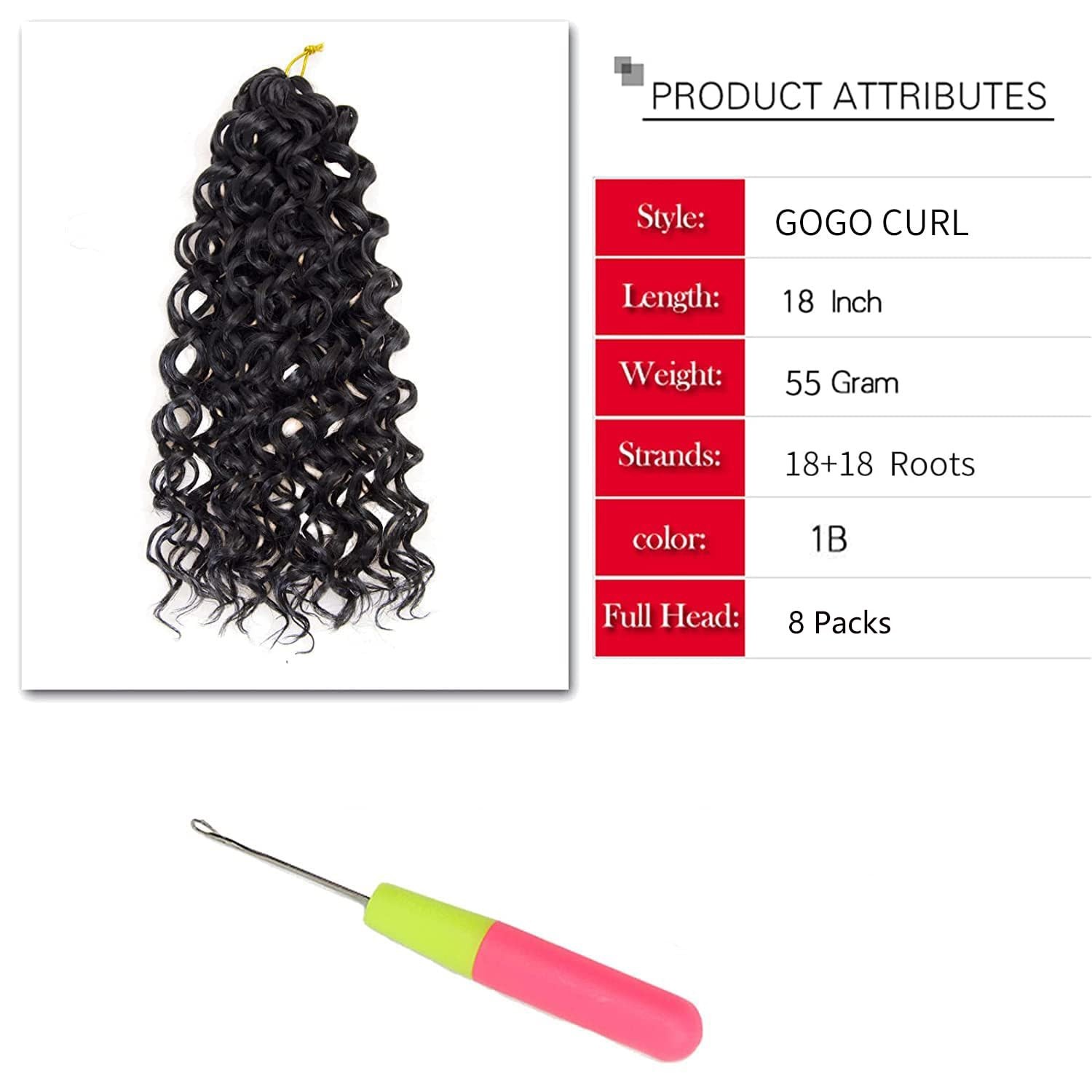 8 Packs Synthetic Bohemian Crochet Water Wave Hair 18in for Women Natural Black