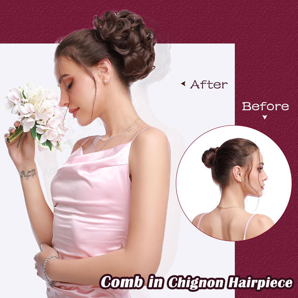 100% Thick Messy Bun Clip In Hair Extensions Curly Scrunchie Updo Chignon Combs