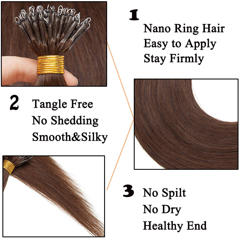 Nano Ring Tip Hair Extensions Micro Beads Link Remy Human Hair Balayage Thick 1g
