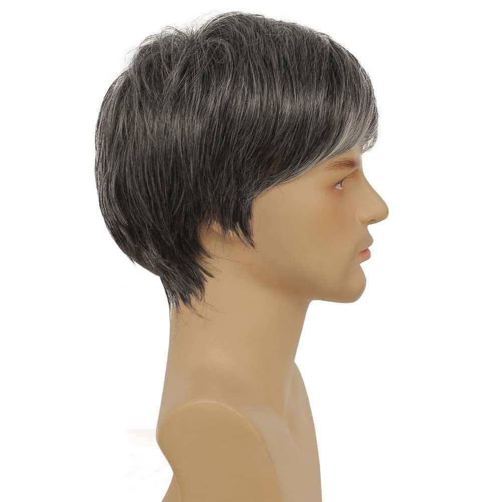 Silver Gray Men’s 6in Full Wig Heat Resistant Synthetic Cosplay Halloween Party