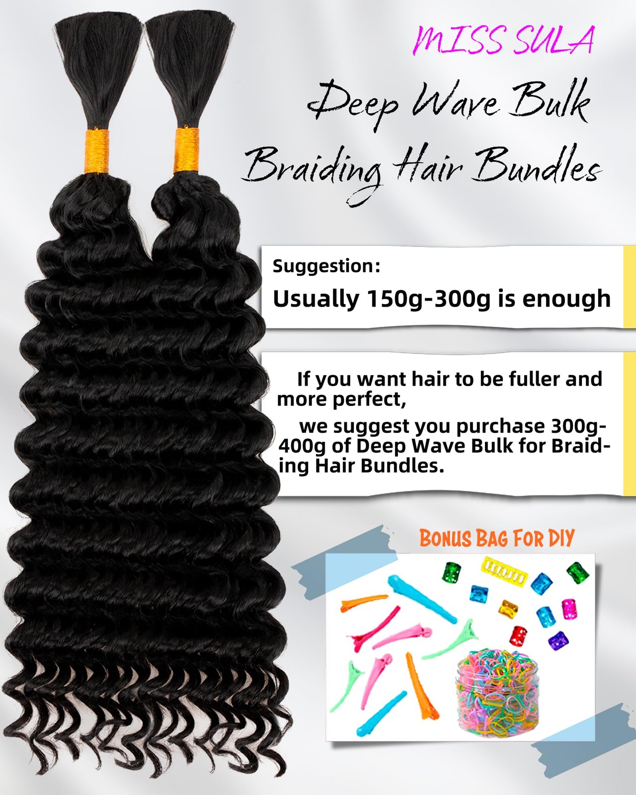 Deep Wave Bulk Braiding Hair-Wet and Wavy Human Braiding Hair,20 Inches 2 Bun…