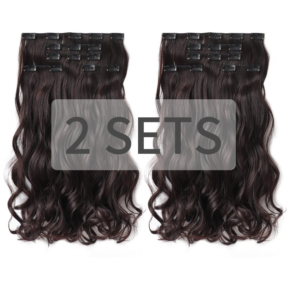 Dark Brown Hair Extensions 18″ Wavy 2 Sets Clip In Hair Extension Women Hallo…
