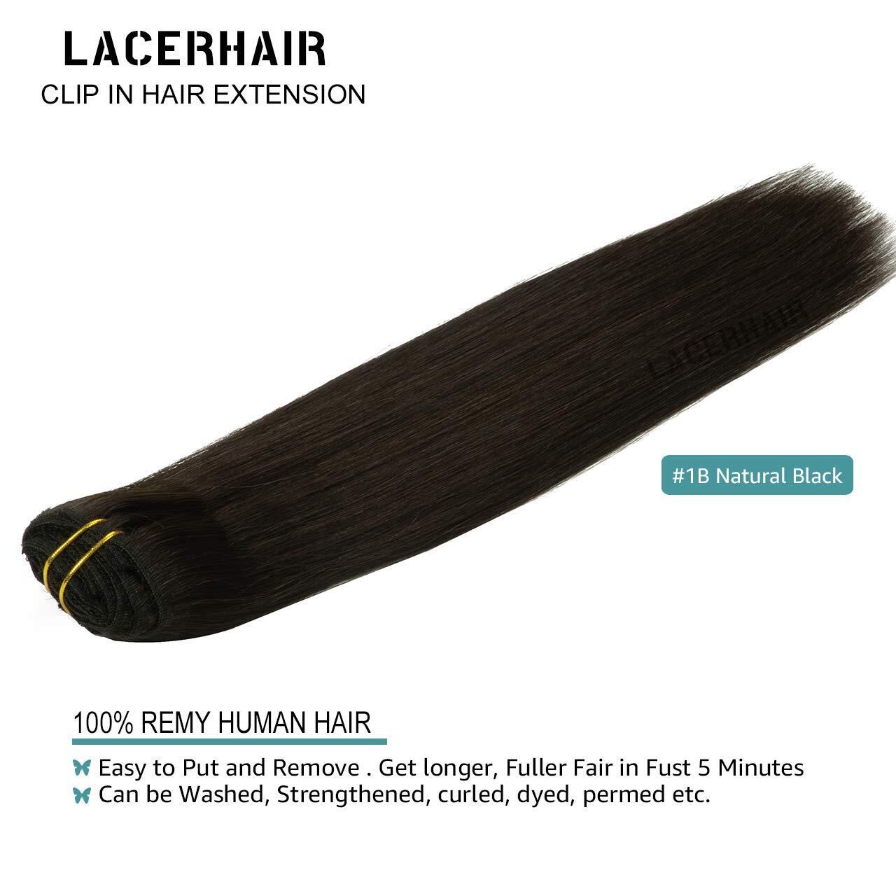 Lacer Hair Extensions Clip in Human Hair Natural Black #1B 120g 7pcs Per Set