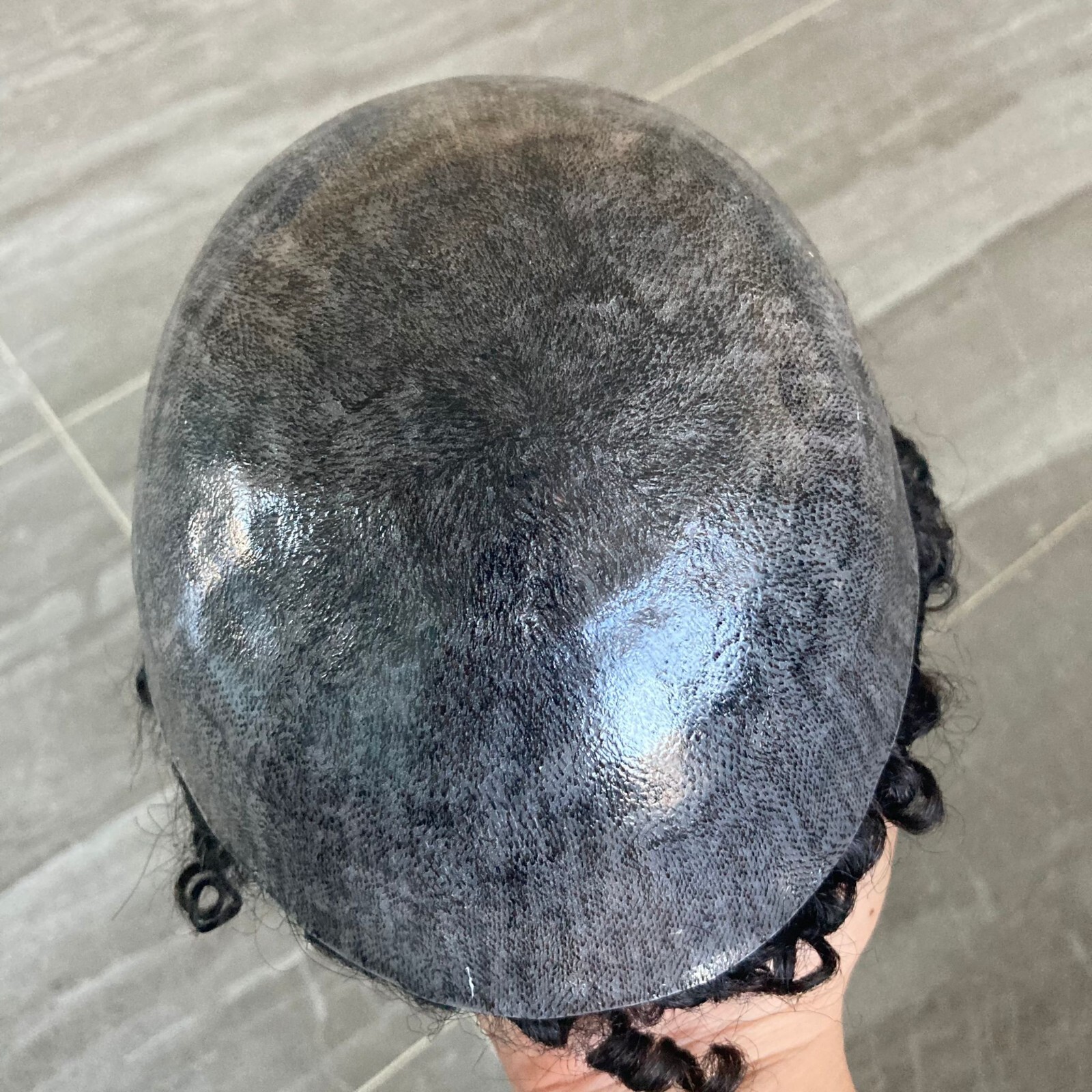 Black Natural Loose Curl 18mm Curly Men Toupee Durable Thin Skin Full Pu Base