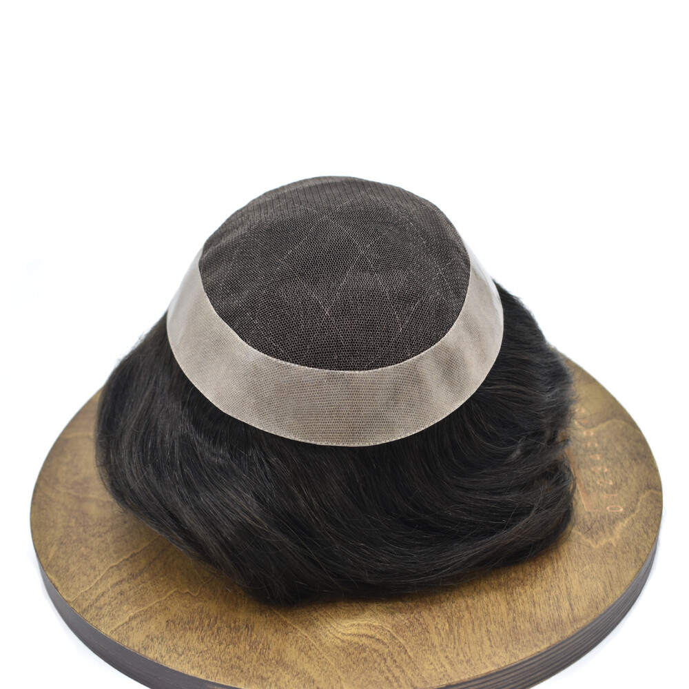 French Lace Front Hairpiece Mens Toupee Poly Skin PU Hair System Replacement Wig