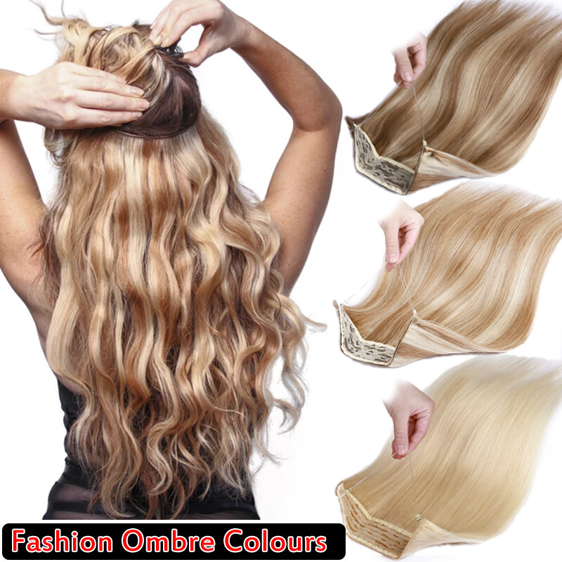 Wire-In 100% Human Hair Extensions Hidden Invisible Band THICK Highlight Weft US