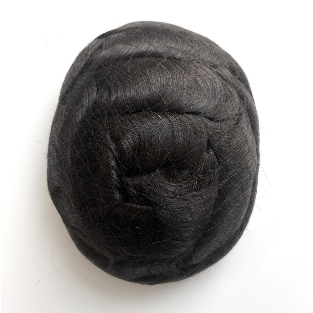 Durable Mens Toupee Human Hair Replacement Fine Mono PU System Hairpieces #1B