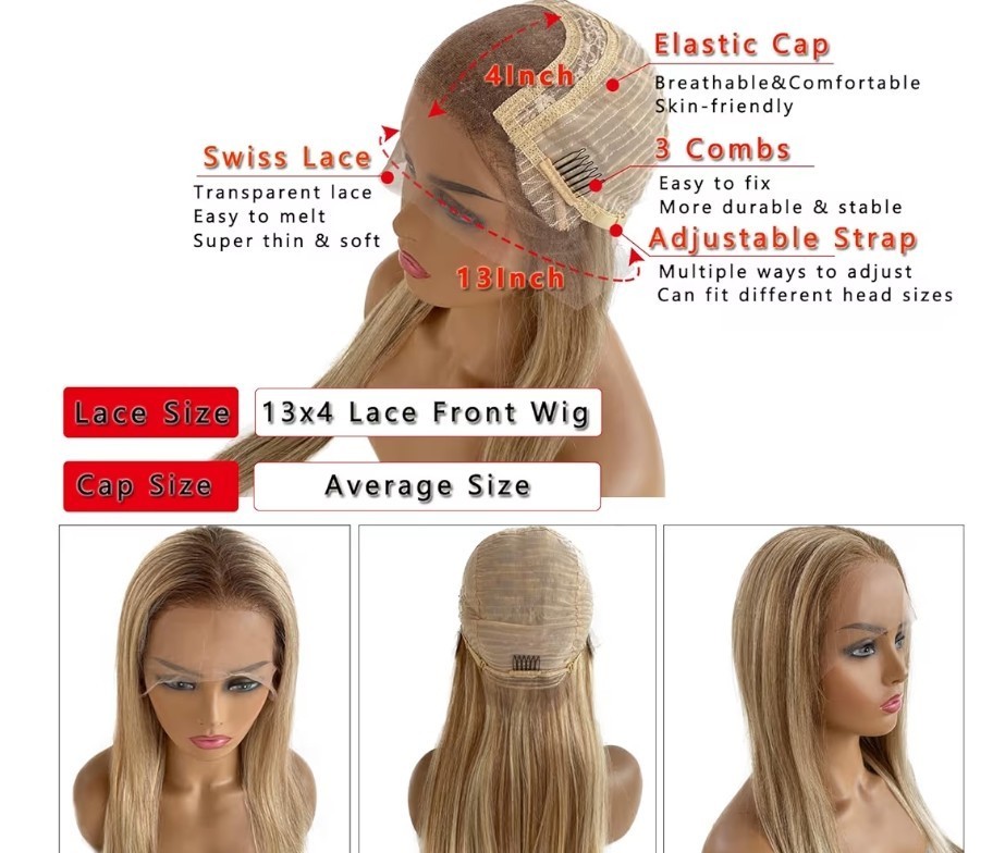 Strawberry Blonde/Platinum Blonde Ombre Remy Human Hair Wig 150% Density 24″
