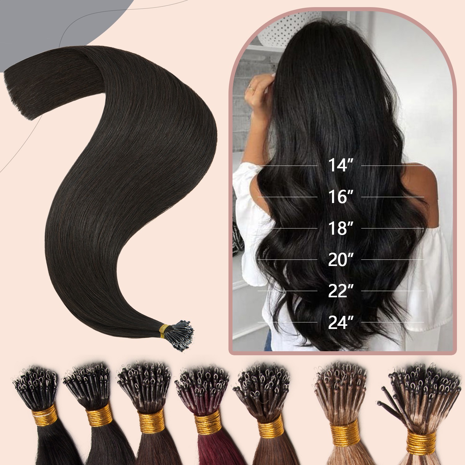 50G-100G Nano Ring Loop Real Human Remy Hair Extensions Micro Bead Tip Full Head