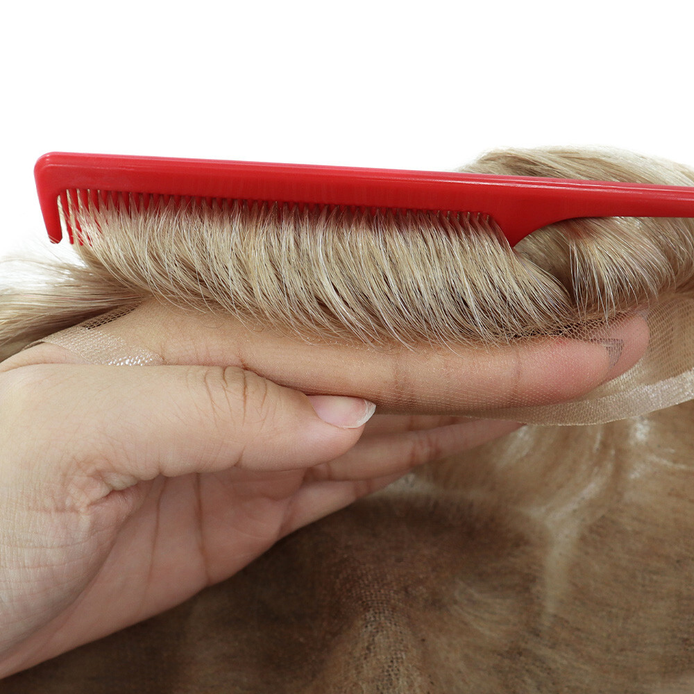 Mens Toupee Human Hair Replacement System Full French Lace Hairpiece #22R