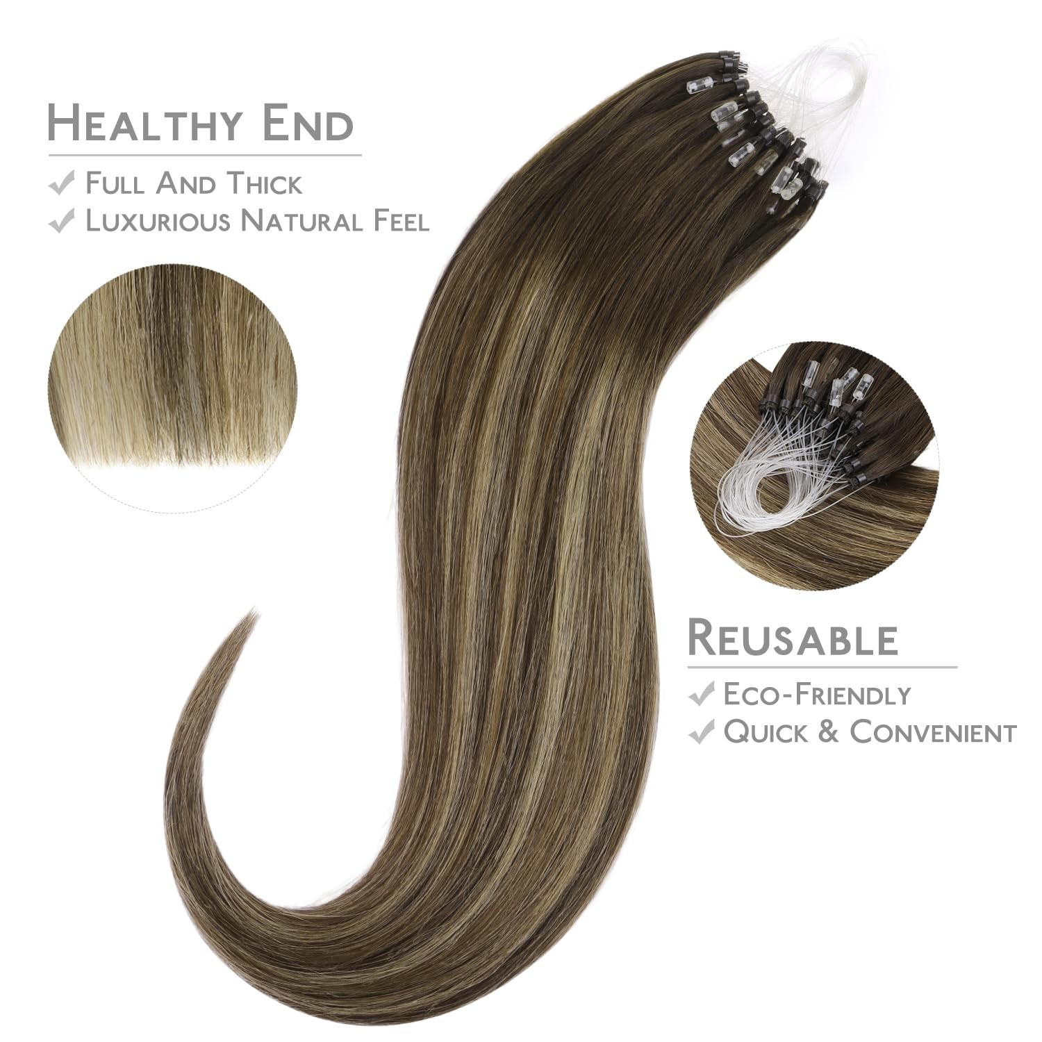 Wennalife Microlink Hair Extensions Human Hair 50G 50S 18 Inch Balayage