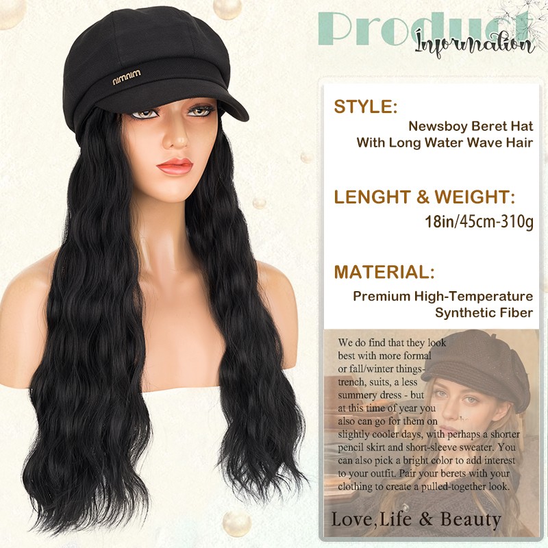8 In Hat Wig With Hair Attached For Women Black White Brown Baseball Beanie Cap
