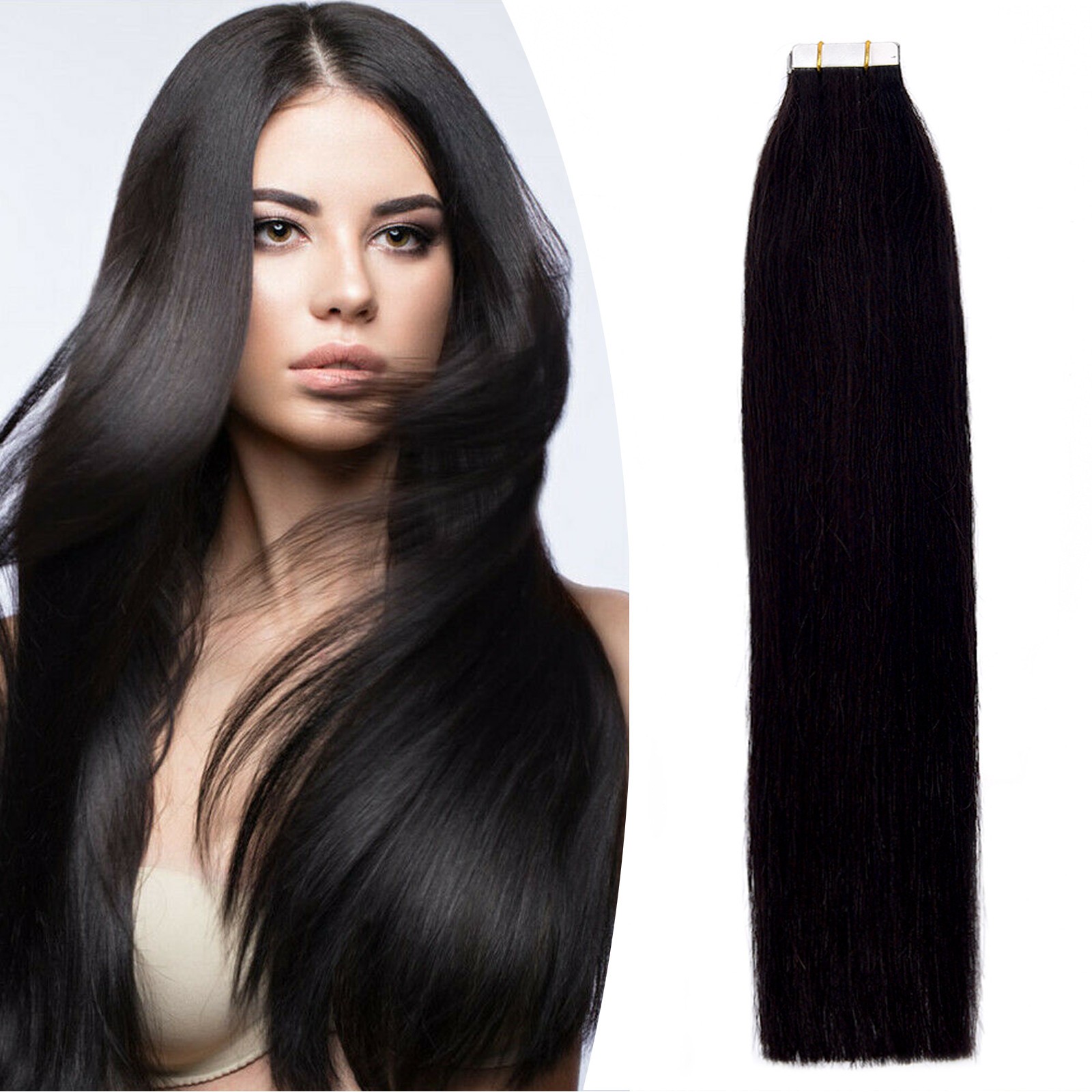 Seamless Tape in Human Hair Extensions Skin Weft Real Premium Remy Straight Hair