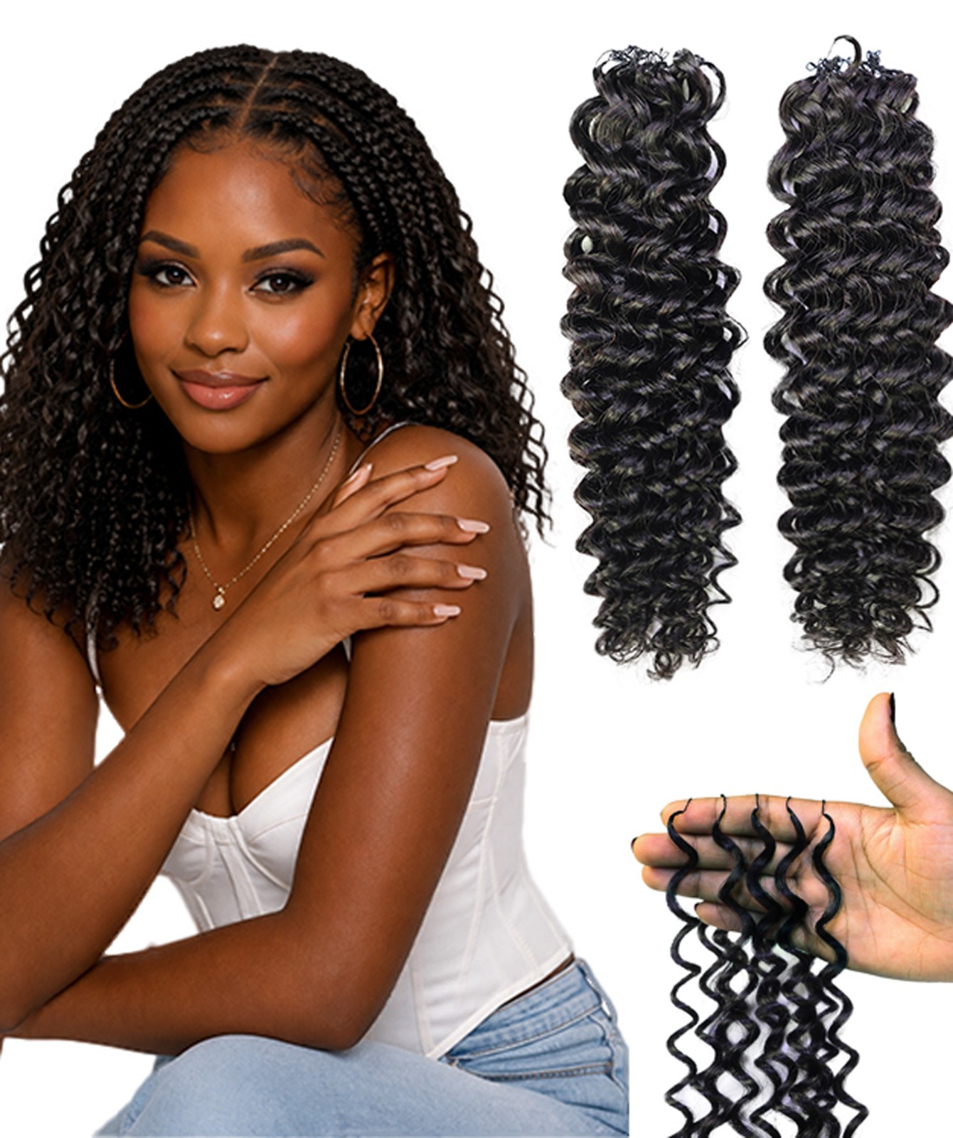 LUXLUXE Water Wave Braids Pre Looped Long Human Hair Extensions 40 Strands