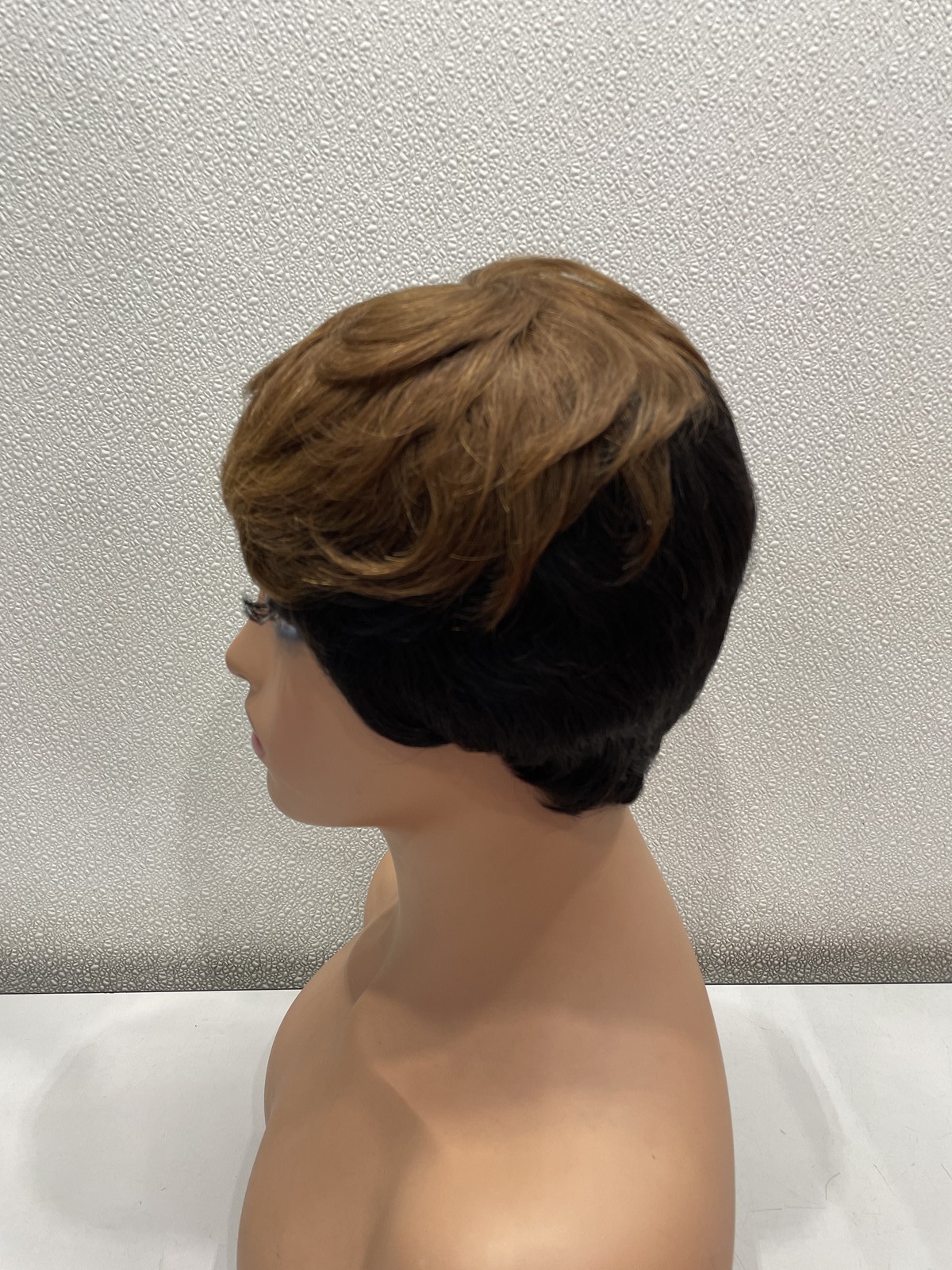 Yjoqokoa Black & Brown Pixie Cut Human Hair Blend Glueless Wig