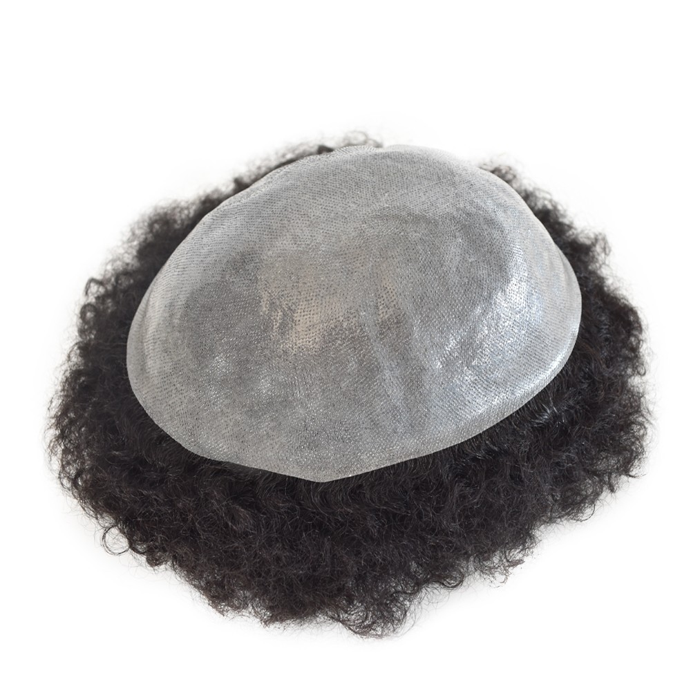 Hair Units for Black Men Full PU Thin Skin Afro Curly Toupee Hairpiece