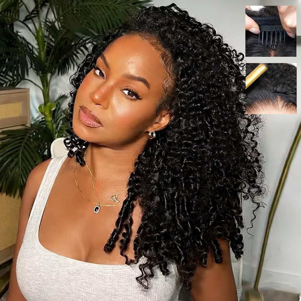 18″ Curly Half Wig Human Hair for Black Women – Glueless Drawstring, 180% Densit