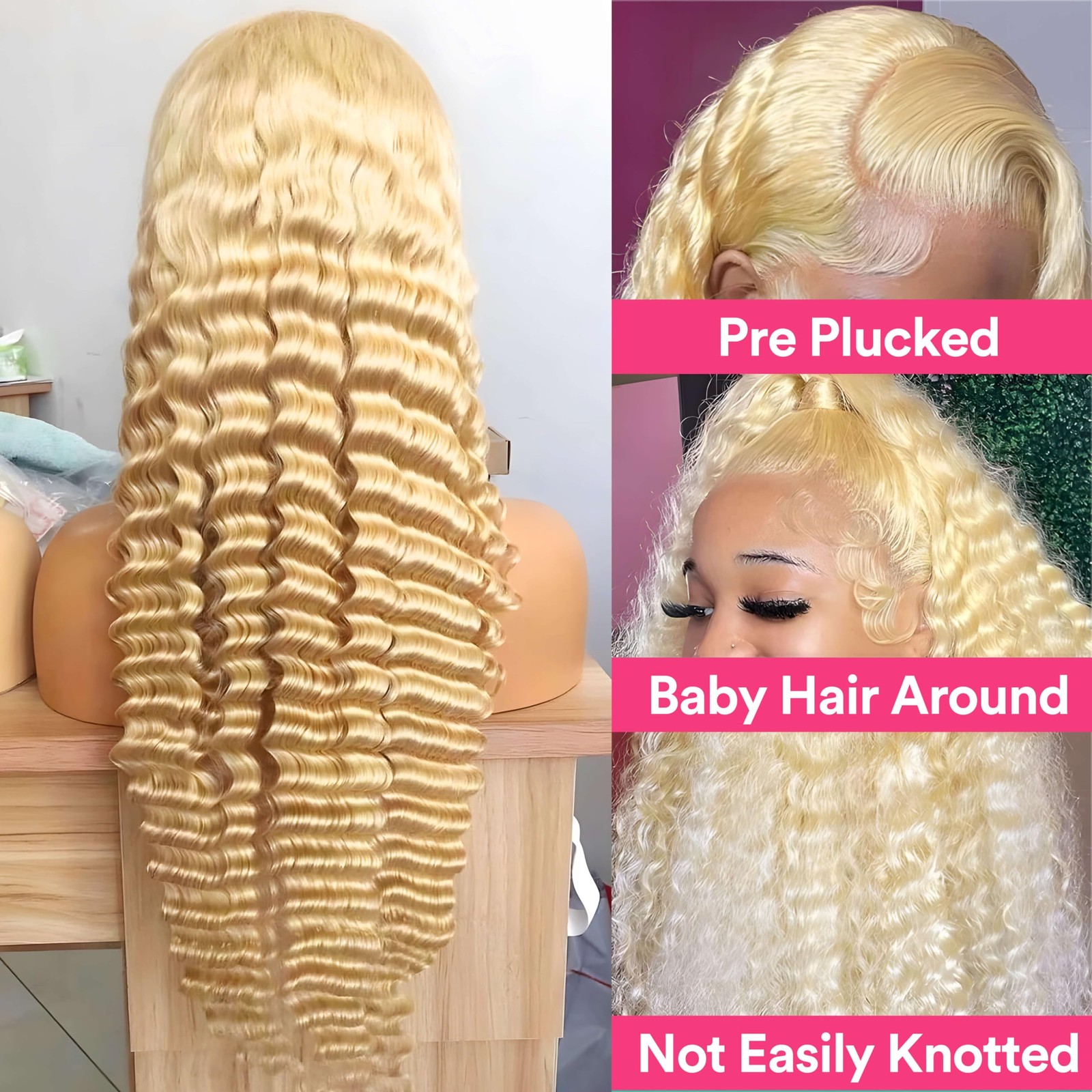 Mydiva 613 13X6 Lace Front Wig Human Hair Blonde Deep Wave Wig 18 Inch 180