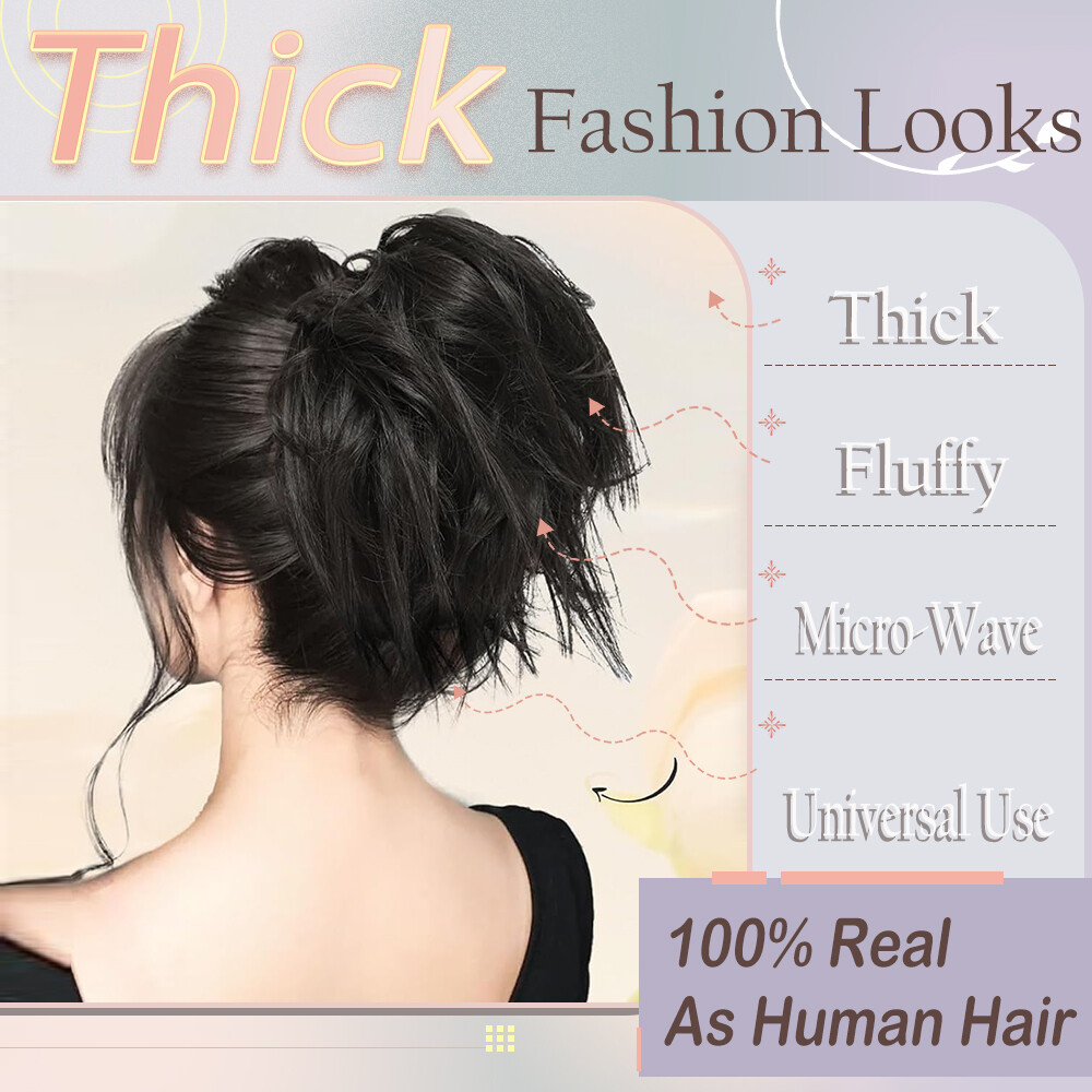 Messy Bun Hair Piece Tousled Updo Extensions for Women Wavy Curly Scrunchies 7in