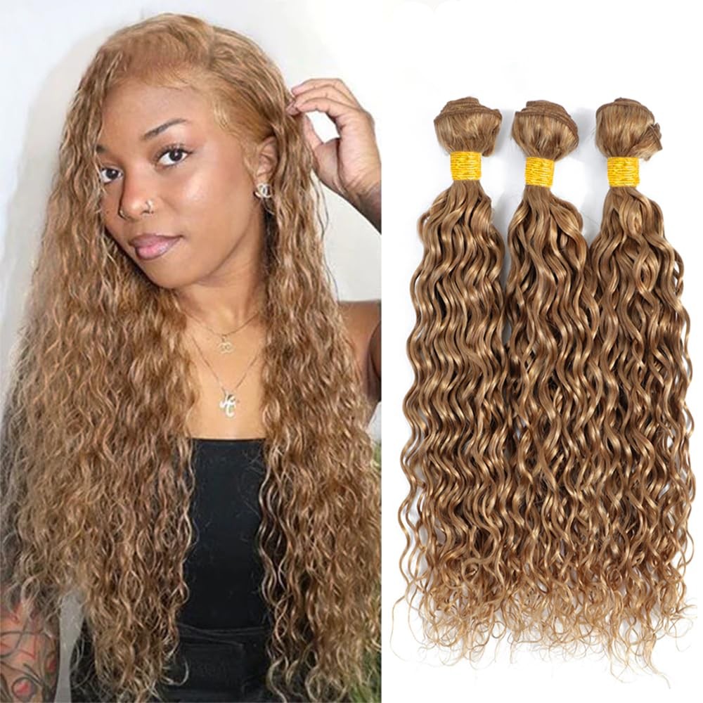 Nuailisex 24 26 28 Inch Honey Blonde Bundles Color 27 Water Wave Human Hair