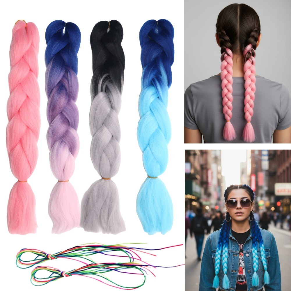 4Pcs 24″ Colored Braiding Hair Extensions +24Pcs Multi-color Hair Rope for Women