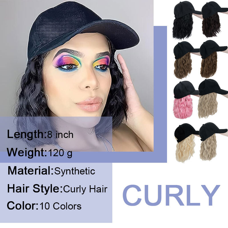 Cap with Hair Attached For Women Wig Hat with Hair Short Bob Style Synthetic US