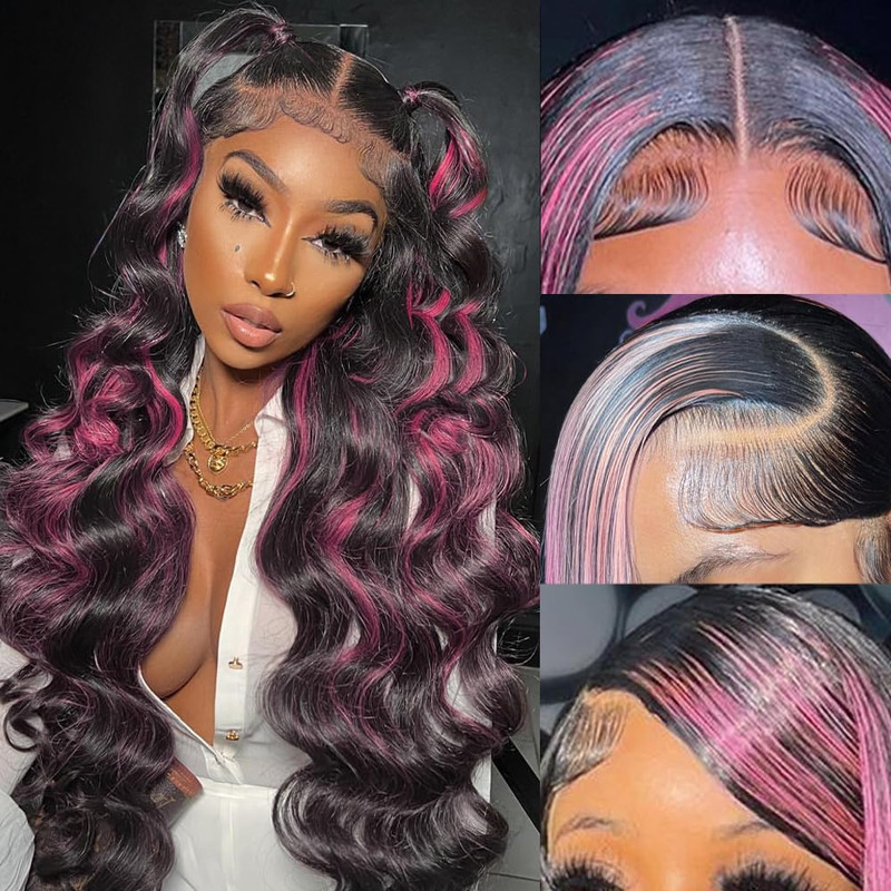 Keabalo Ombre Lace Front Wig Human Hair Skunk Stripe Human Hair Wigs 13X4 Hd