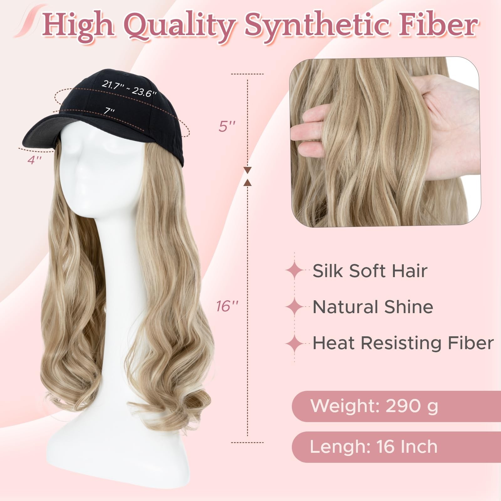 SEGO Hat Wig, Hat with Hair Attached for Women Black Baseball Cap with Hair E…