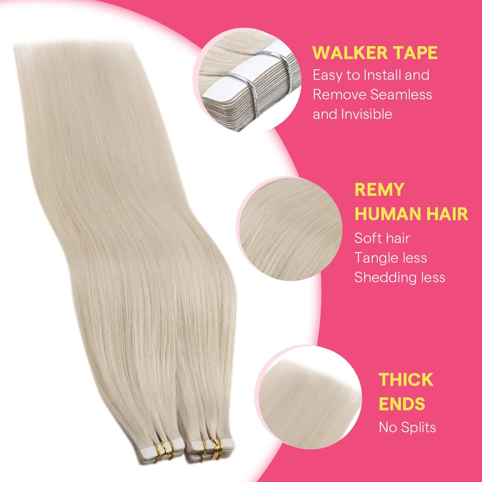 Ve Sunny Platinum Blonde Tape In Hair Extensions Easy To Maintain Remy Real