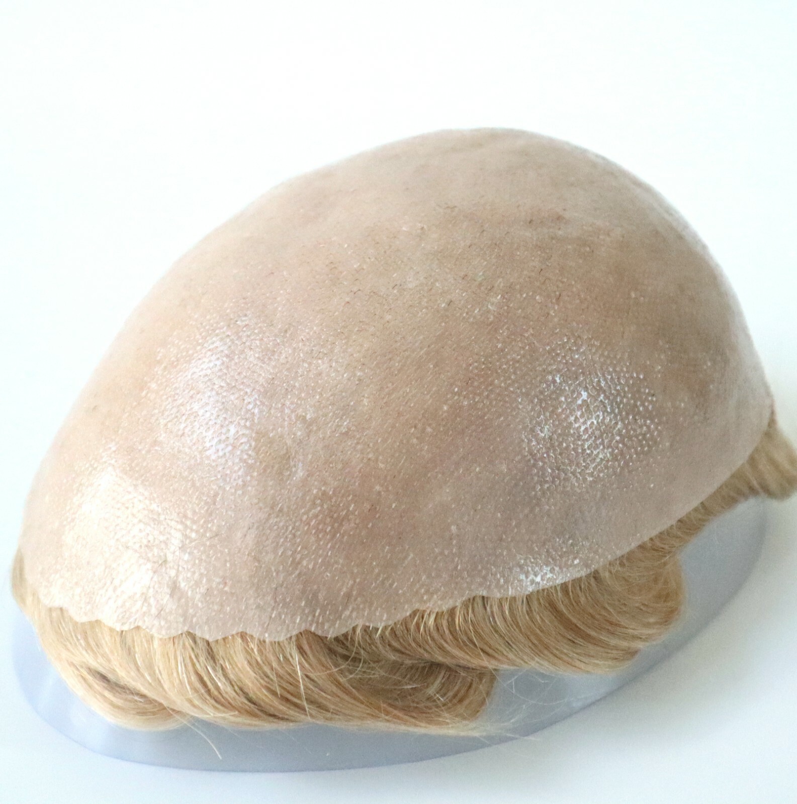 Mens Human Hair Replacement Medium Skin V-loop Scalloped Toupee Hairpiece #22R