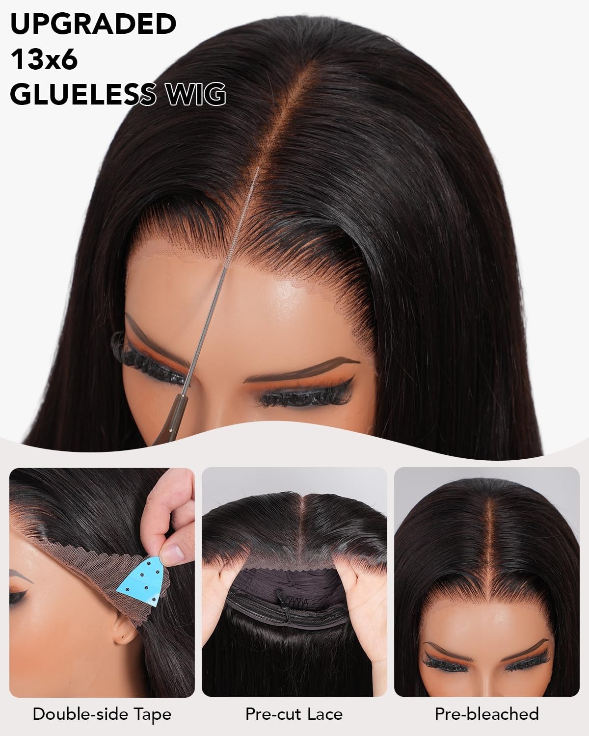 13×6 HD Lace Front Wig, 200 Density Straight Human Hair, Pre-Plucked, 26 Inch, G