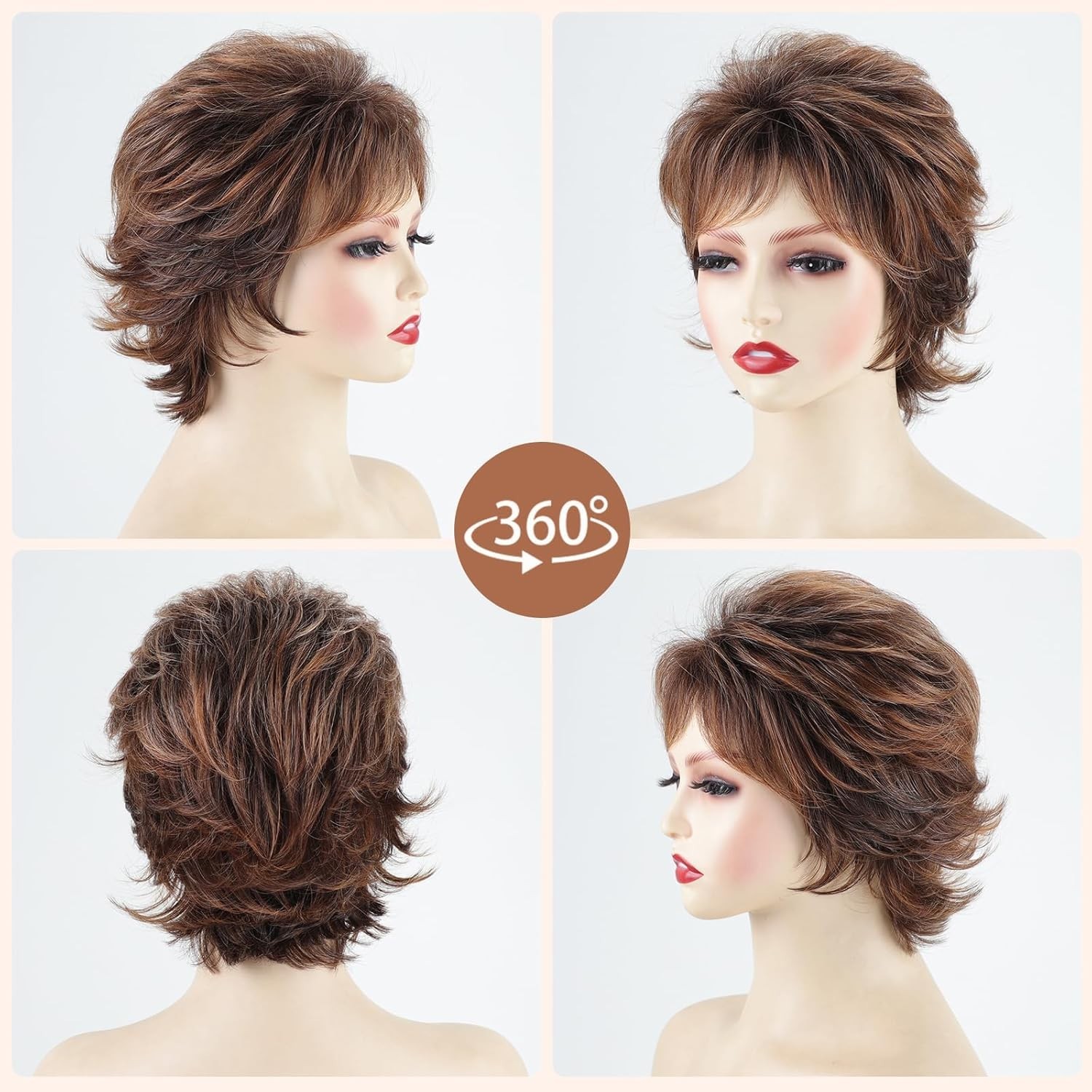 Short Curly Wigs Women Brown Synthetic Heat Resistant Layered Party Wig