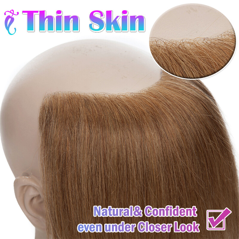 Mens Toupee Forehead Hairline 100% Real Human Hair Replacement Front Hairpiece