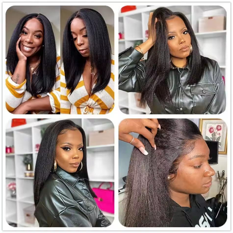 4C Kinky Edges Hairline Curly Baby Hair 4×4 Kinky Straight Lace Front Wig 26inch