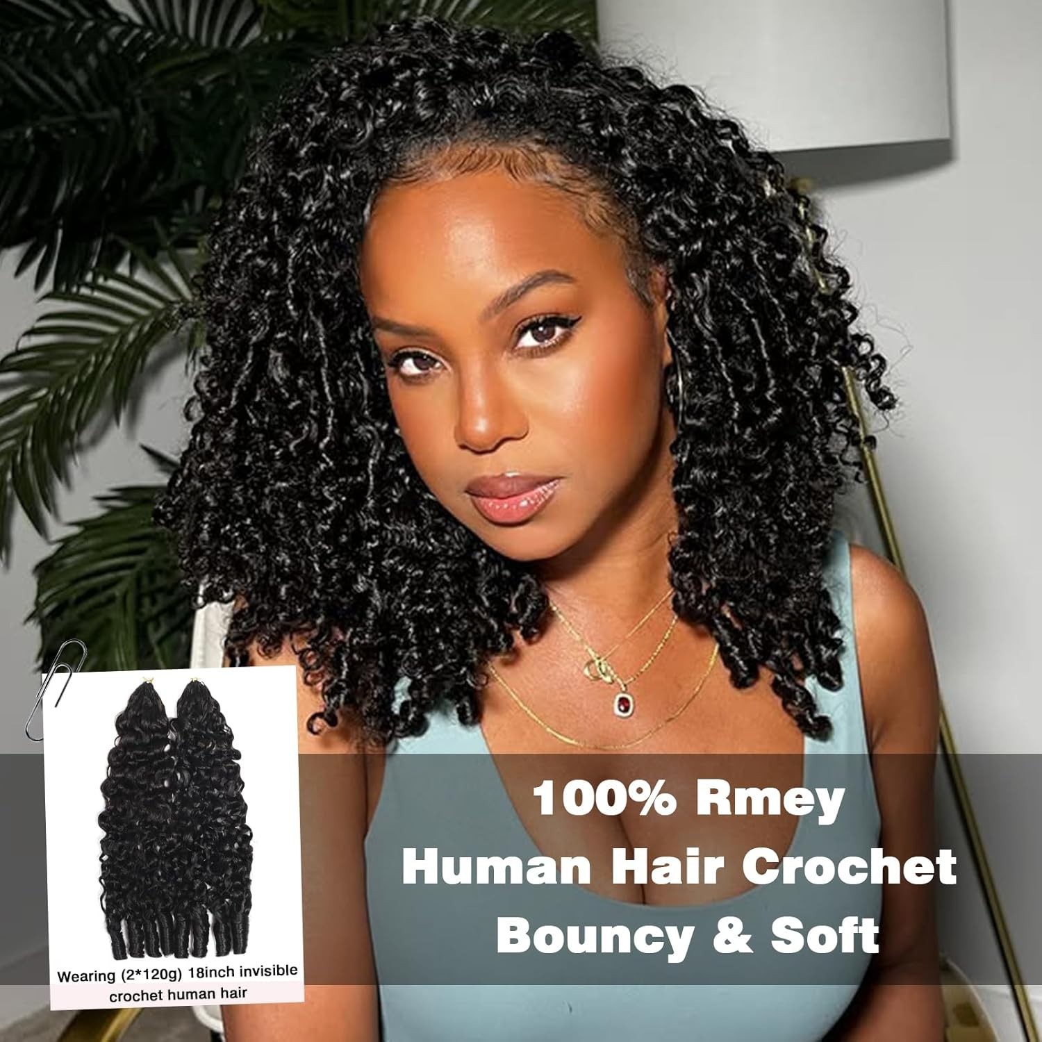 Soft 16″ Remy Curly Human Hair Crochet – Lightweight Burmese, Knotless, Reusable