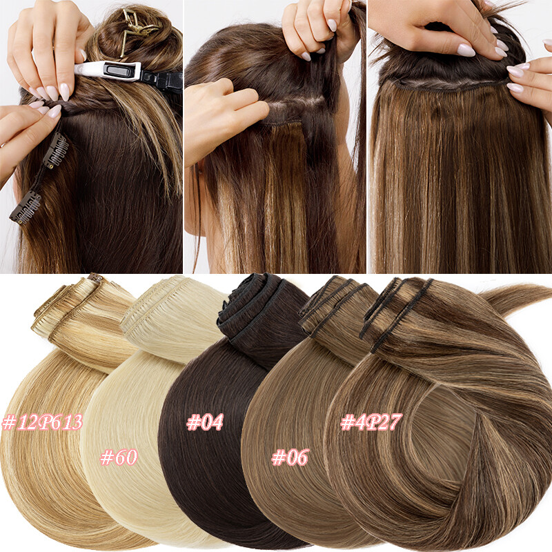 Double Weft Thick Clip In Remy Human Hair Extensions Full Head Ombre Body Wave