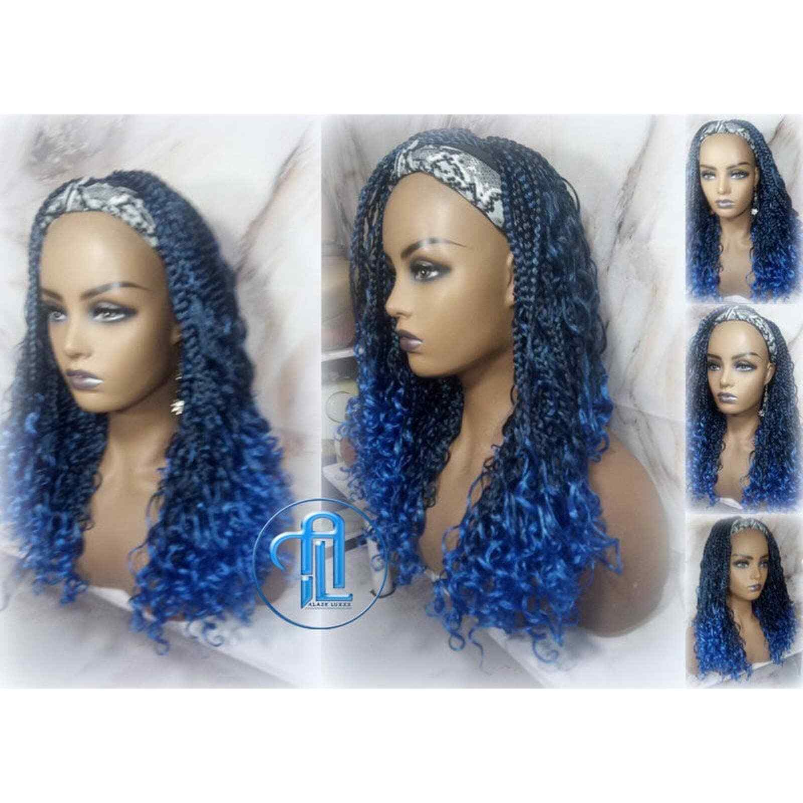 Headband Wig Blue Ombre Goddess Box Braids Mermaid Boho curly bohemian Curly