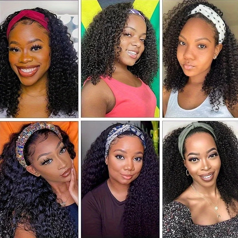 Brazilian Remy HumanHair Full Machine Made Wig Kinky Curly Glueless Headband Wig