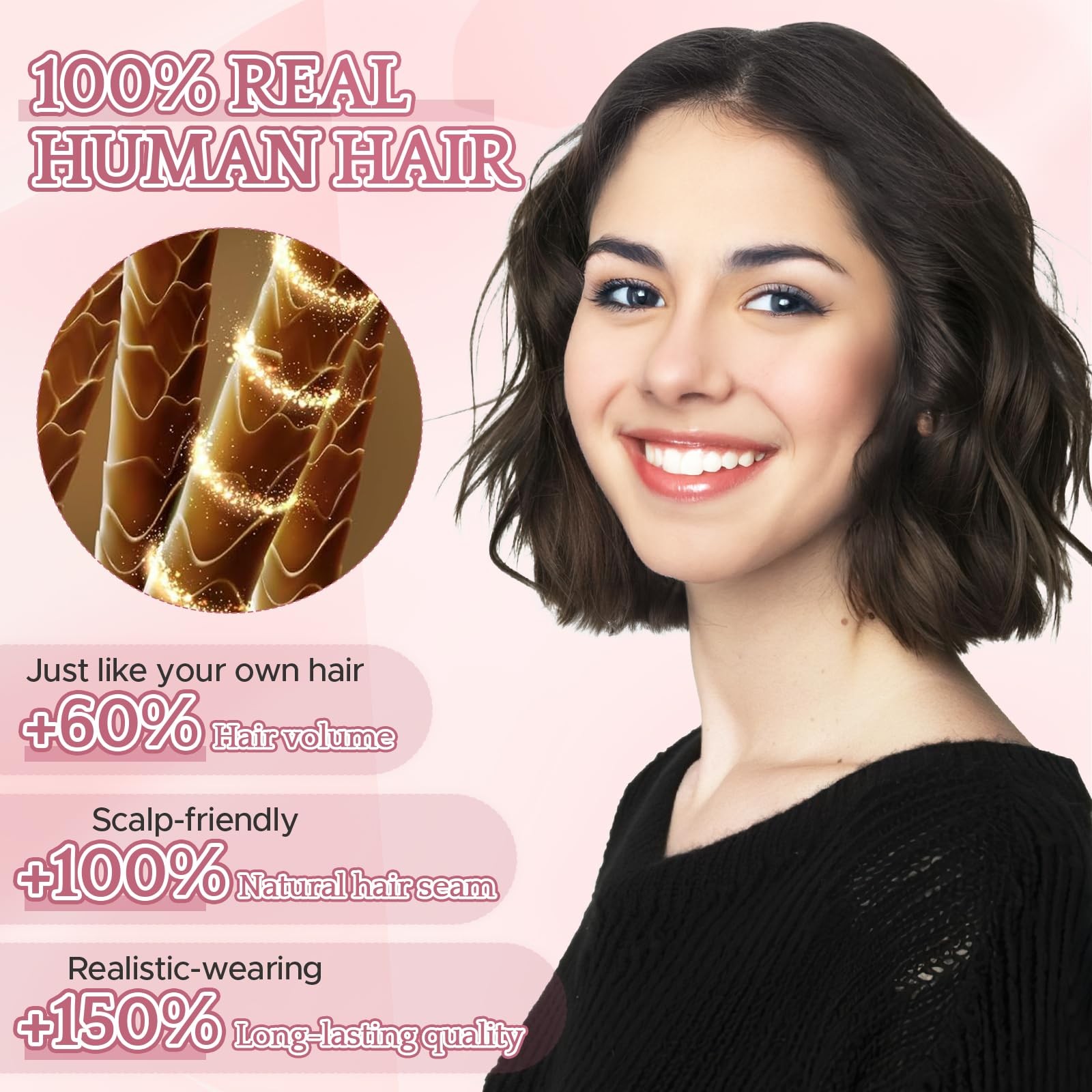 Sego Human Hair Toppers Bangs For Women Double-Layer Hand-Stitched Thinning