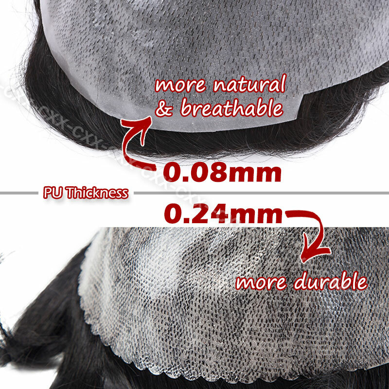Mens Hair Replacement System Full Lace Poly Thin Skin Toupee Human Hair Piece PU