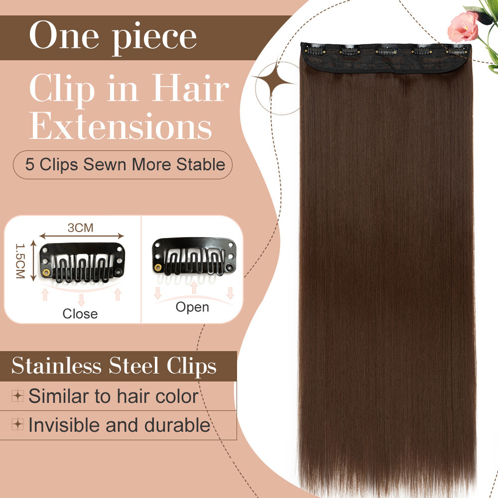 100% Natural Synthetic Hair Long Full Head Clip in on Hair Extensions Thick 145g