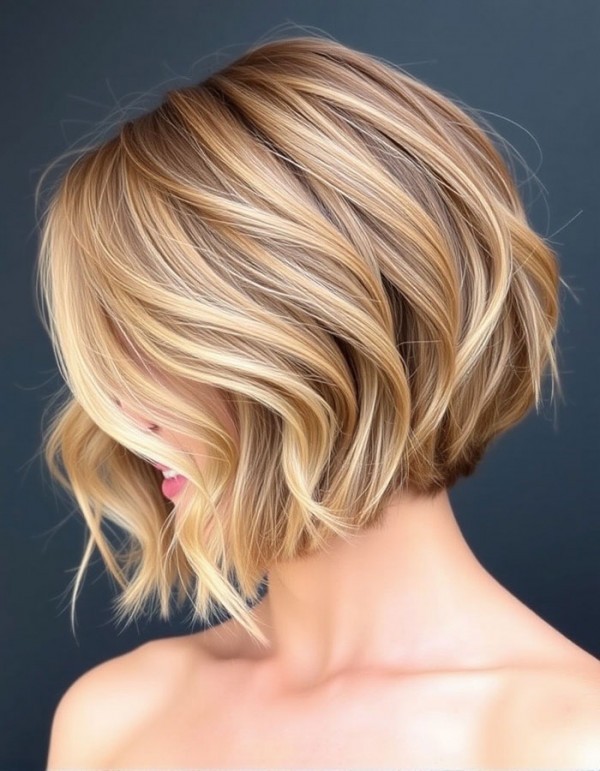 Short Brown Honey Blonde Highlight Bob Wavy Wigs 100% Human Hair Lace Front Wigs
