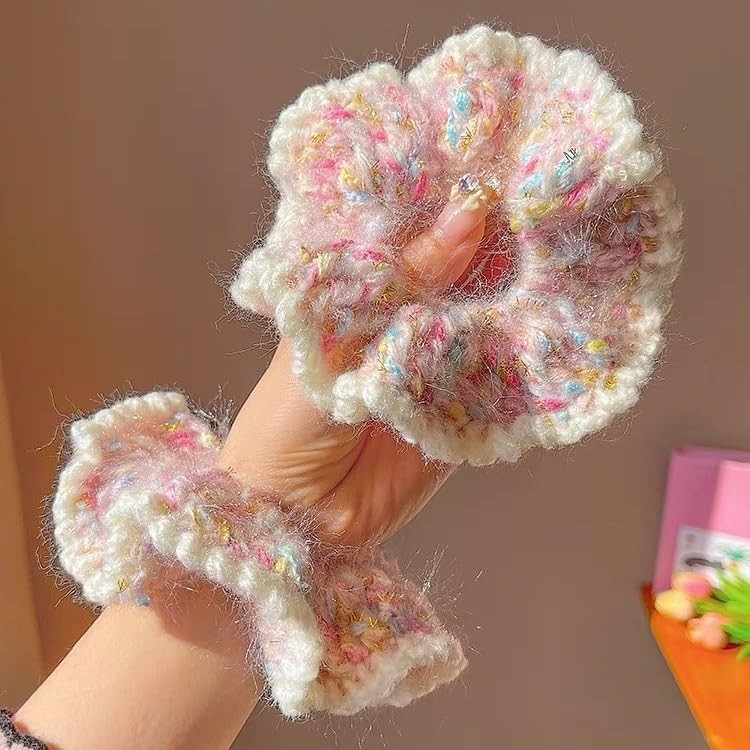 Scrunchies for Women’s Hair Sweet Pink Knit Scrunchies for Long Thick Curly