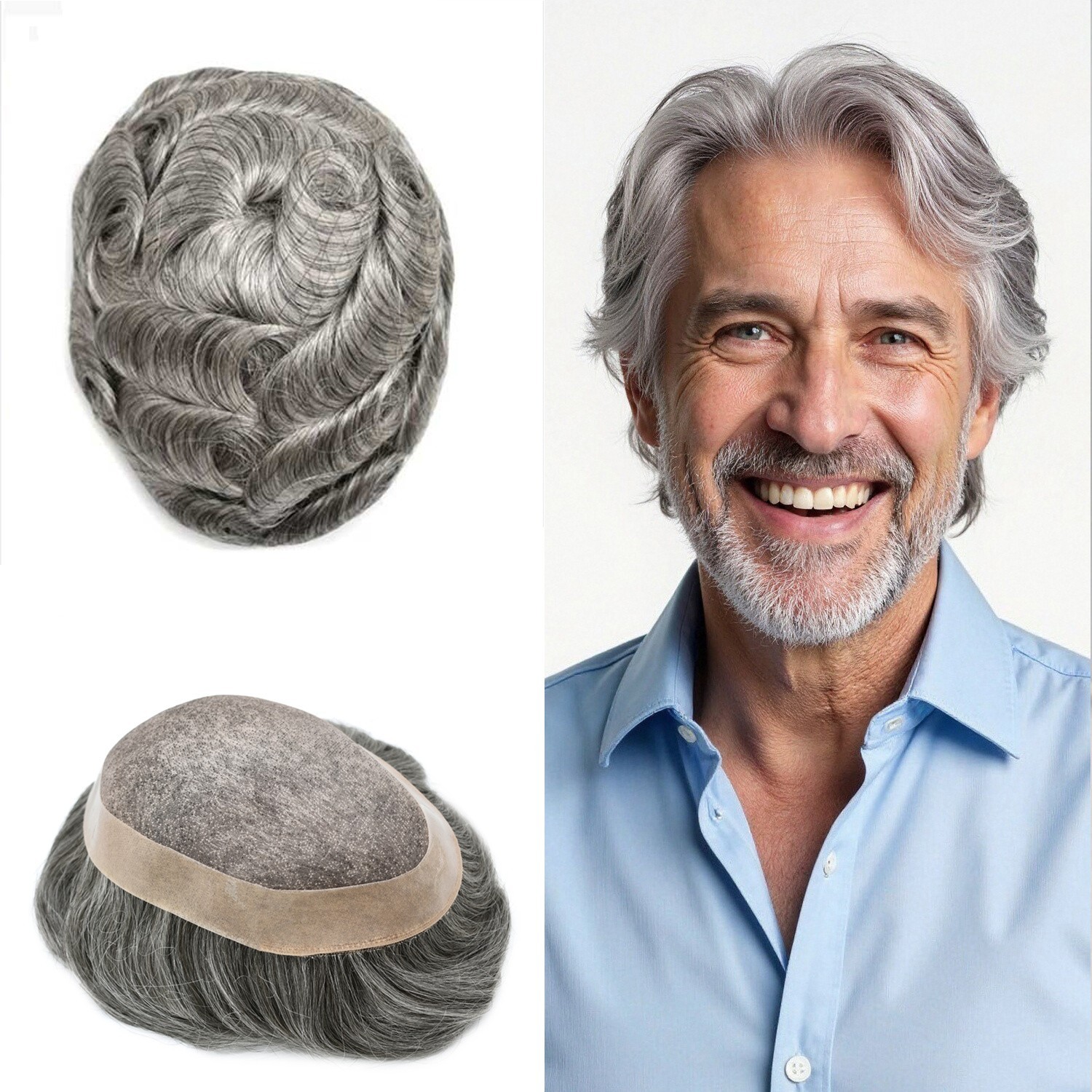 Toupee for Men Hairpiece Fine Mono Mens Wig Poly Skin Pu Hair Replacement System