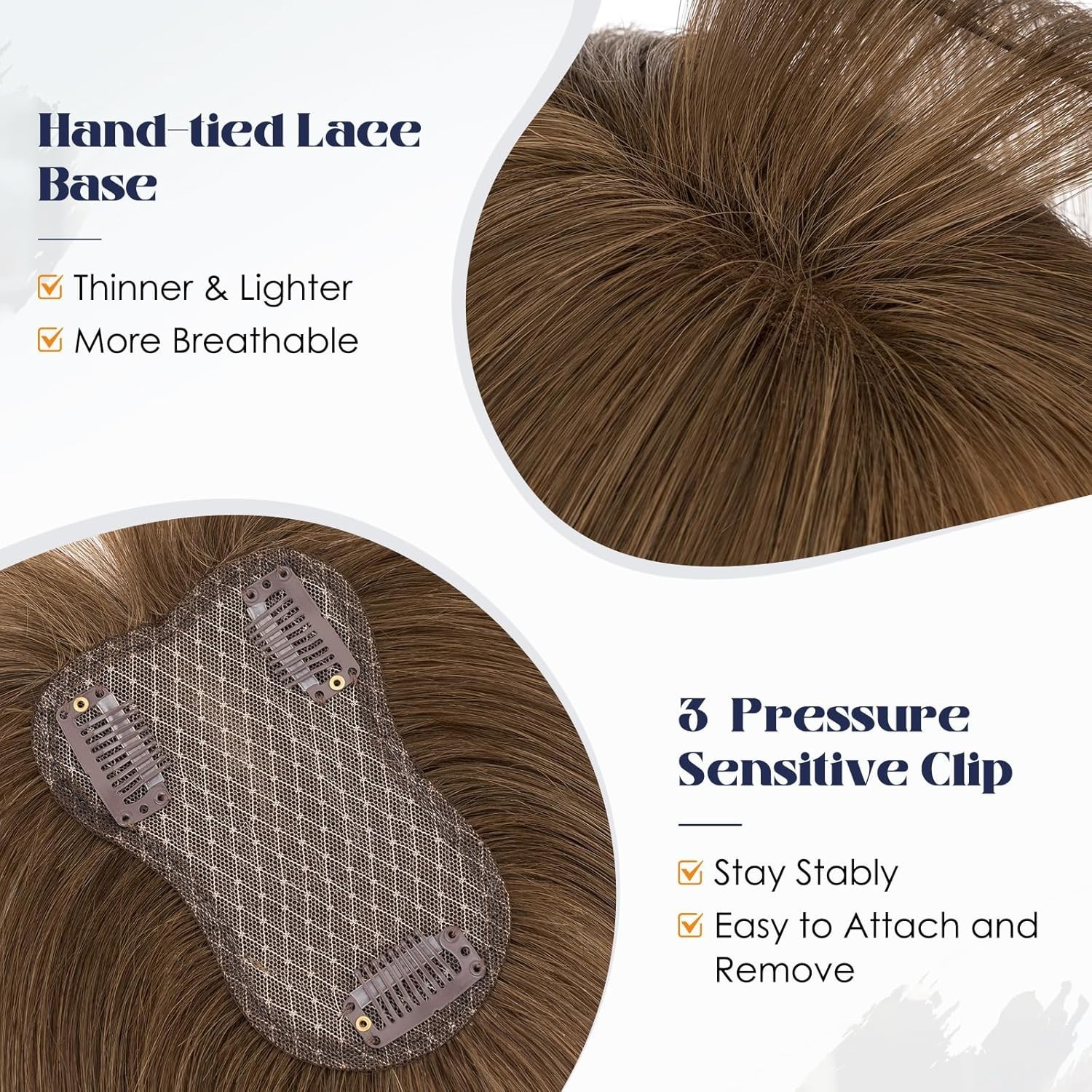 MY-LADY Human Hair Toppers for Women Real Human Hair with Air Bangs Hand-Tied Th