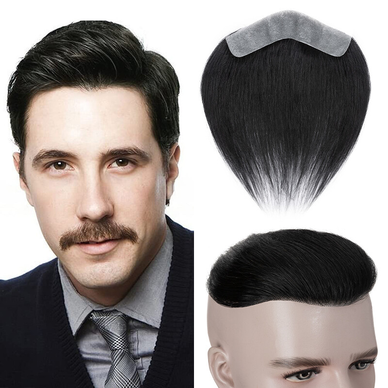 Mens Frontal Receding Hairline Hairpiece Toupee Thin Skin PU Remy Human Hair